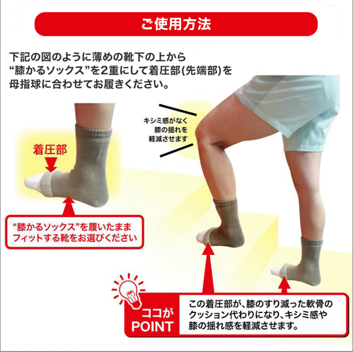 【膝かるソックス】膝サポーターソックス  軽度用